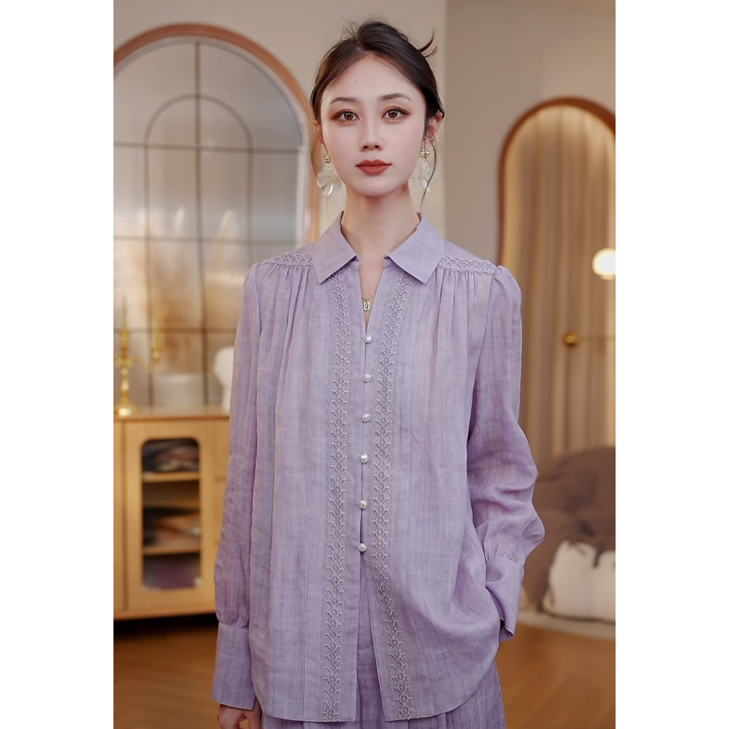 【CICI&GERTCOREL】 梦幻佳人 苎麻天丝刺绣肌理衬衫套装CC251A3073