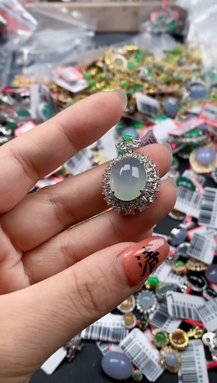 银S925镶嵌戒指翡翠天然A货缅甸翡翠