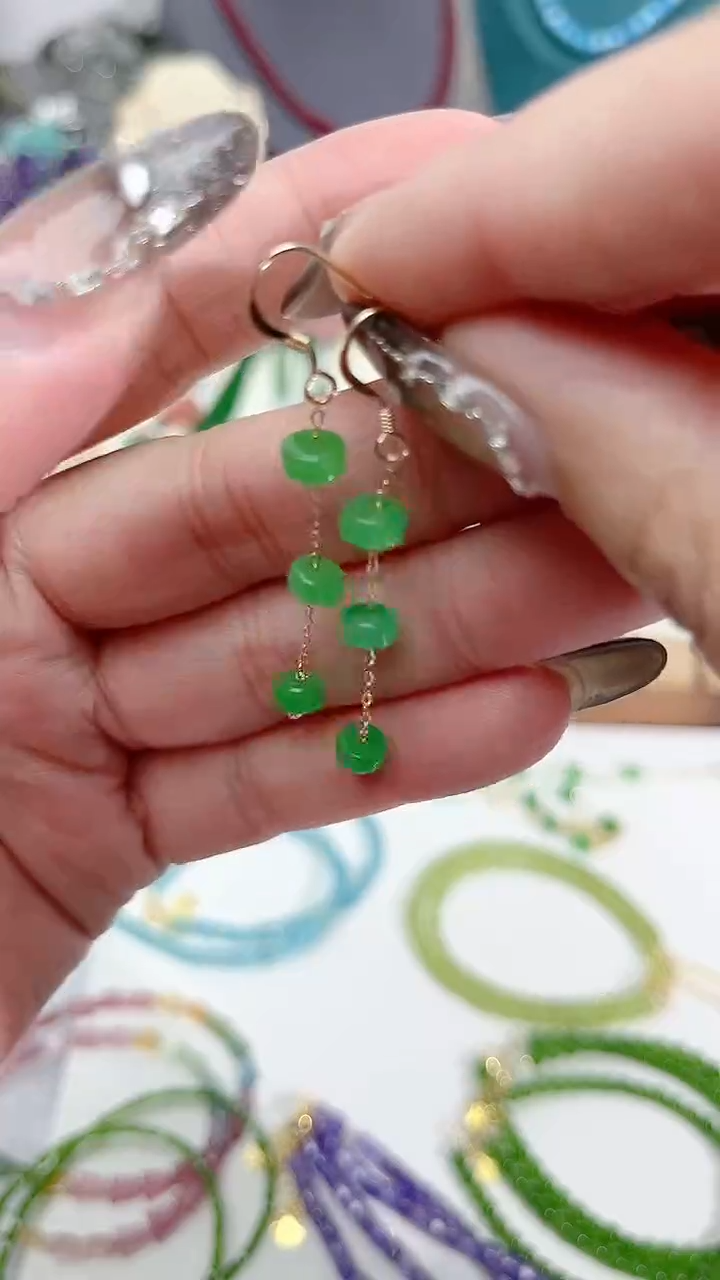 【闪购商品】翡翠耳饰14K金镶嵌三颗49