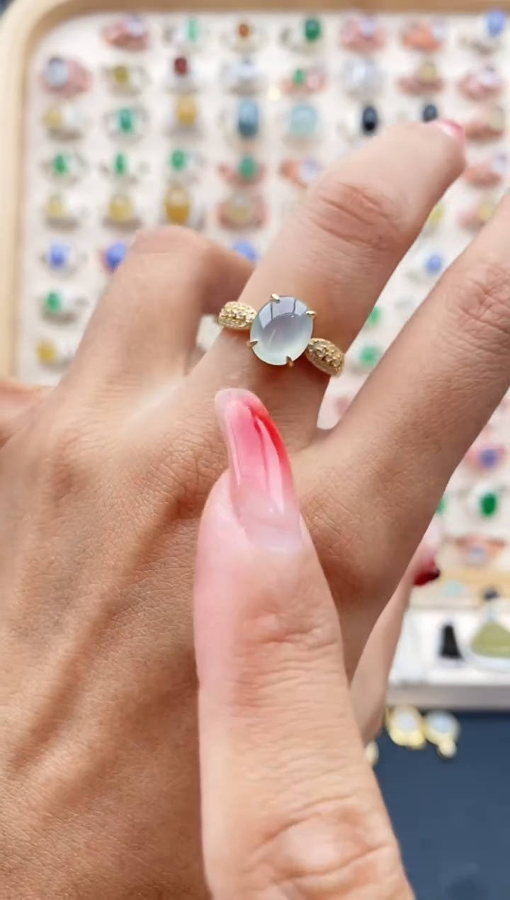 【闪购商品】翡翠戒指银S925镶嵌缅甸天然A货翡翠222  1+4