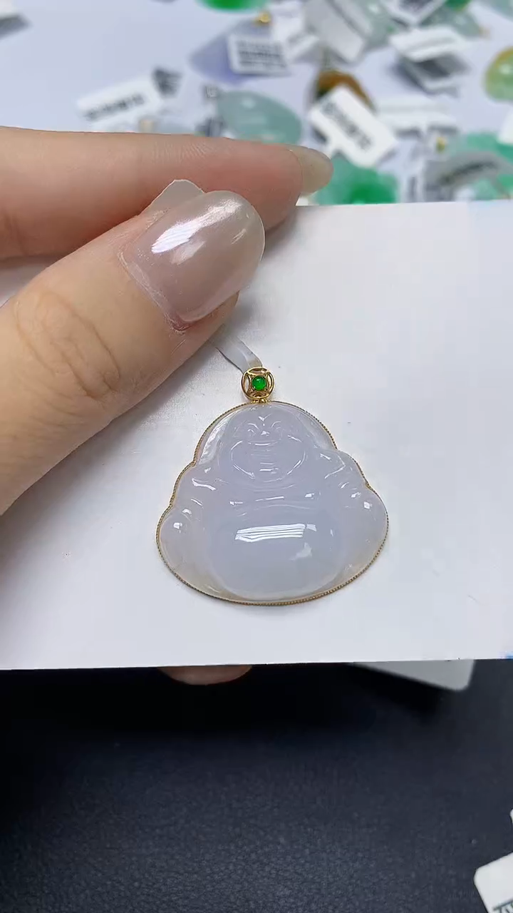 翡翠18K金镶嵌颈饰天然缅甸翡翠A货
