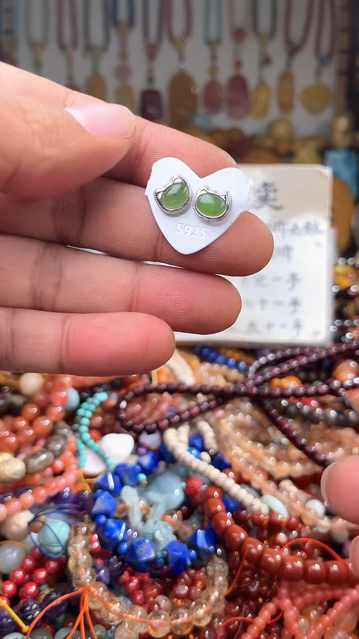 银S925镶嵌和田玉耳饰?*妹 一物一拍 163977