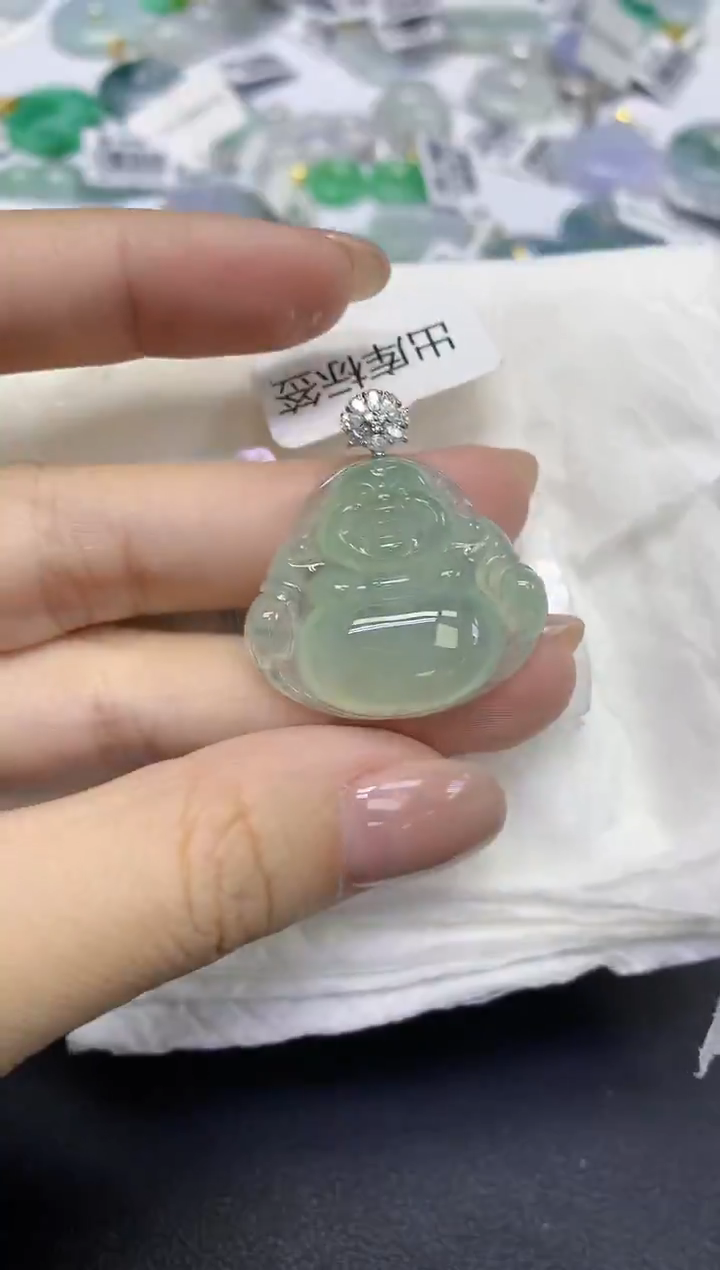 颈饰18K金镶嵌翡翠天然缅甸翡翠A货百元以上9元证书费自理