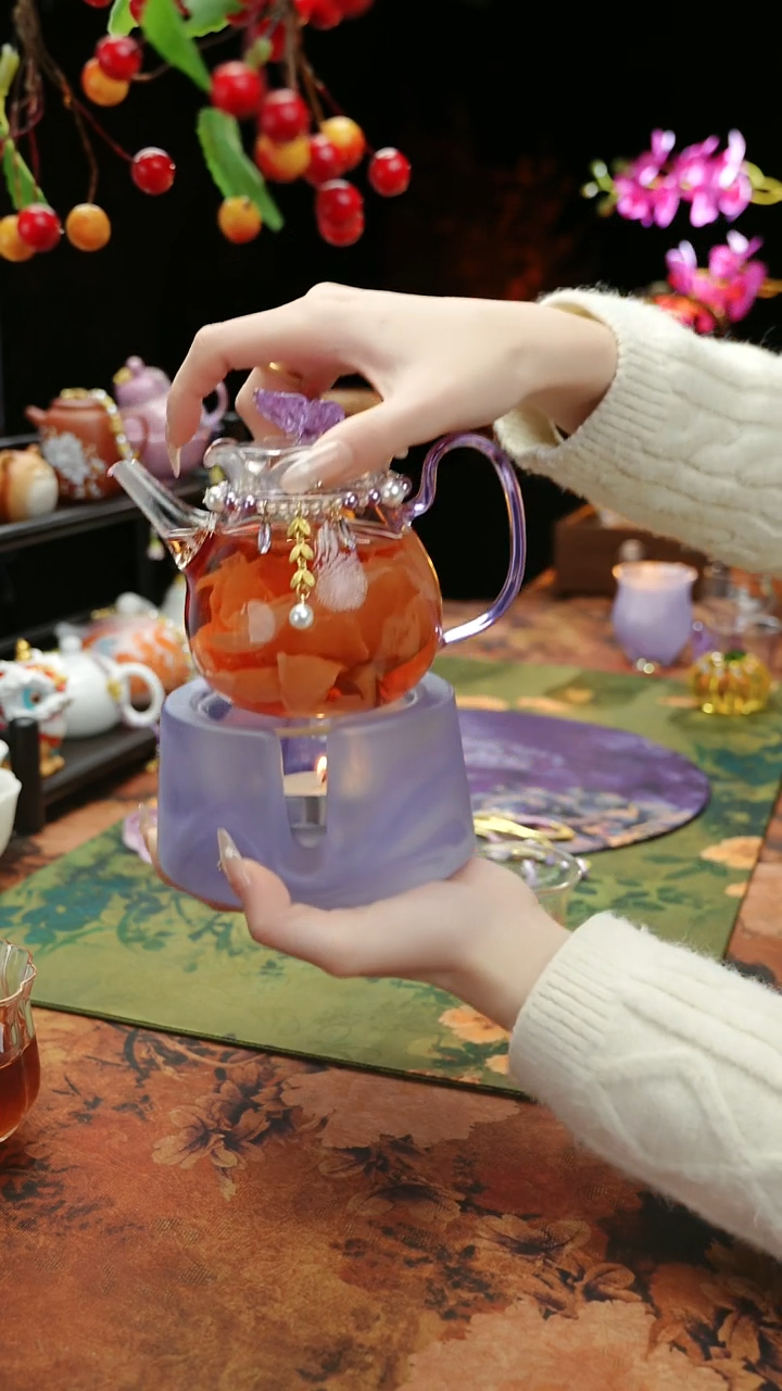 【闪购商品】紫色温茶台+紫色铃兰茶壶+链子