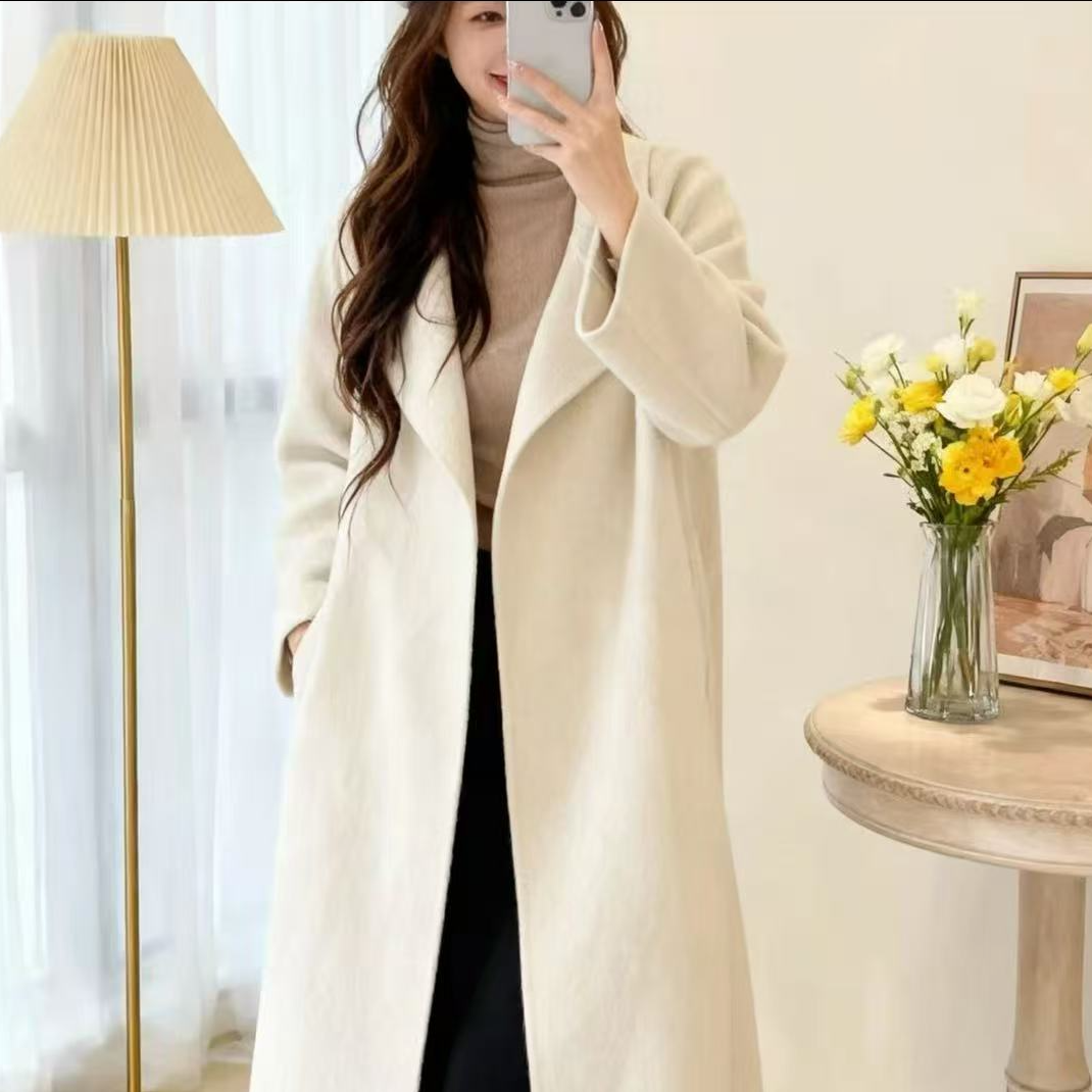 【MW1608】长款羊绒秋冬长袖外套枯木色大衣冬季中长款网红