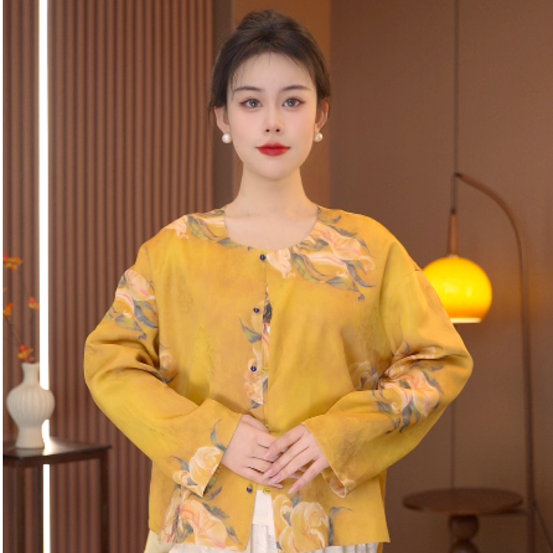 [百合]H6074新款重磅提花中国风百搭外套-412森森