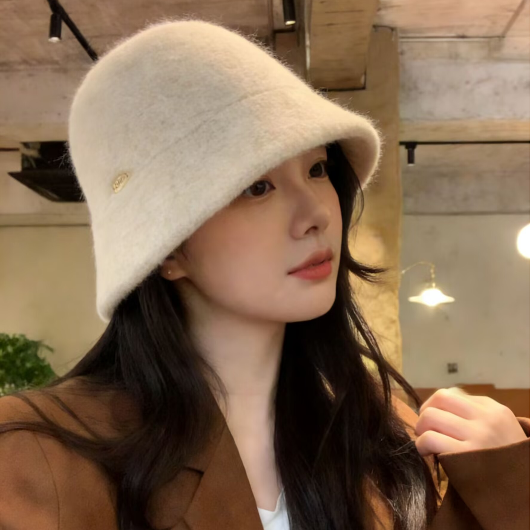 大头围渔夫帽子女秋冬羊毛混纺高级感水桶帽超显脸小保暖防寒盆帽