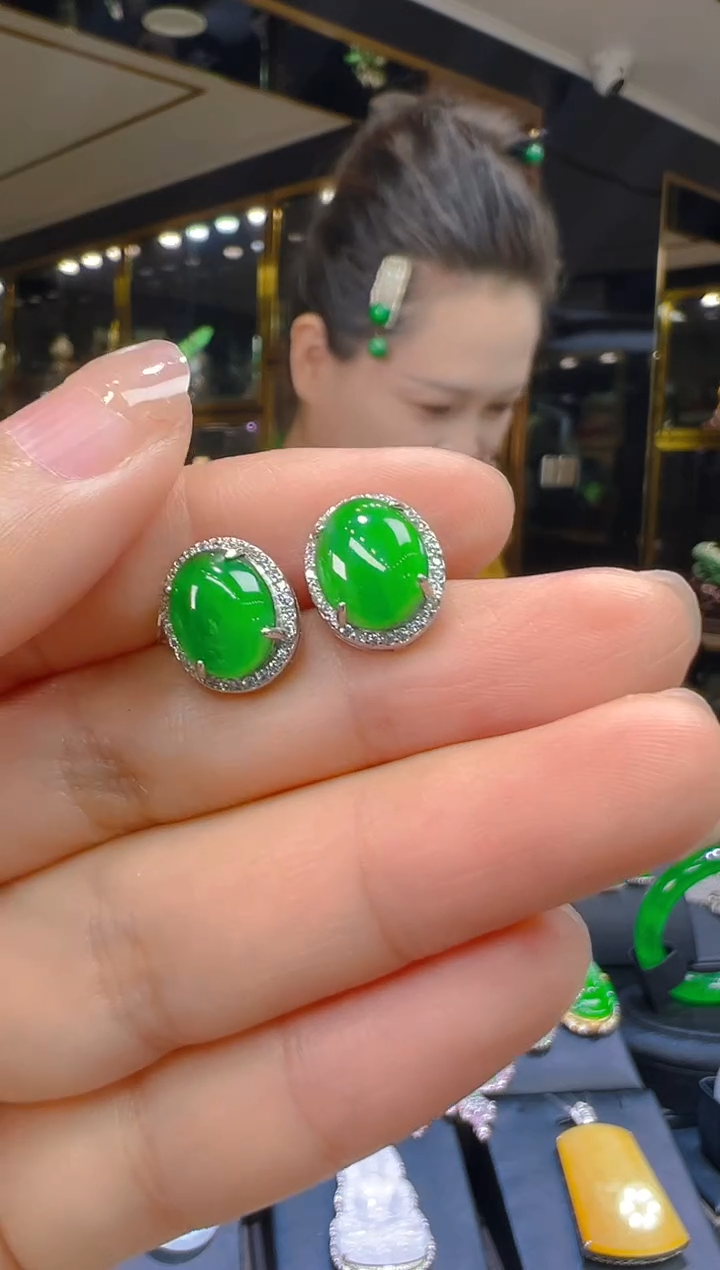 翡翠银S925镶嵌耳饰122（多样性发其一）