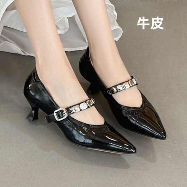 新款牛皮尖头玛丽珍2510黑色