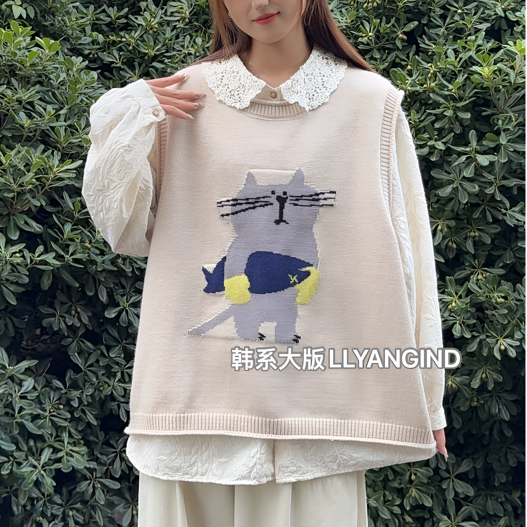 减龄小猫咪~早秋25！韩系圆领针织马甲慵懒休闲马夹背心时尚百搭女