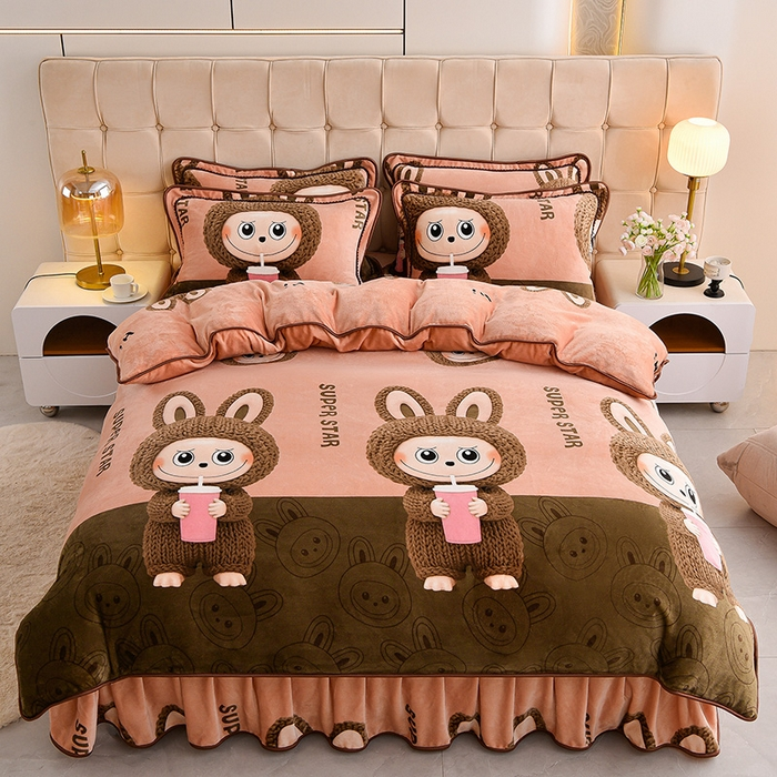 （工厂直营）新款加厚牛奶绒四件套保暖床裙款双面绒床上用品啦布布