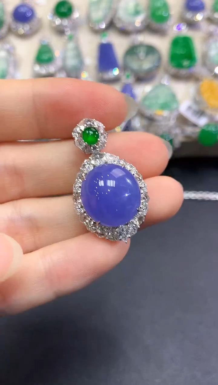 【闪购商品】翡翠颈饰18K金镶嵌C58   紫货有色差