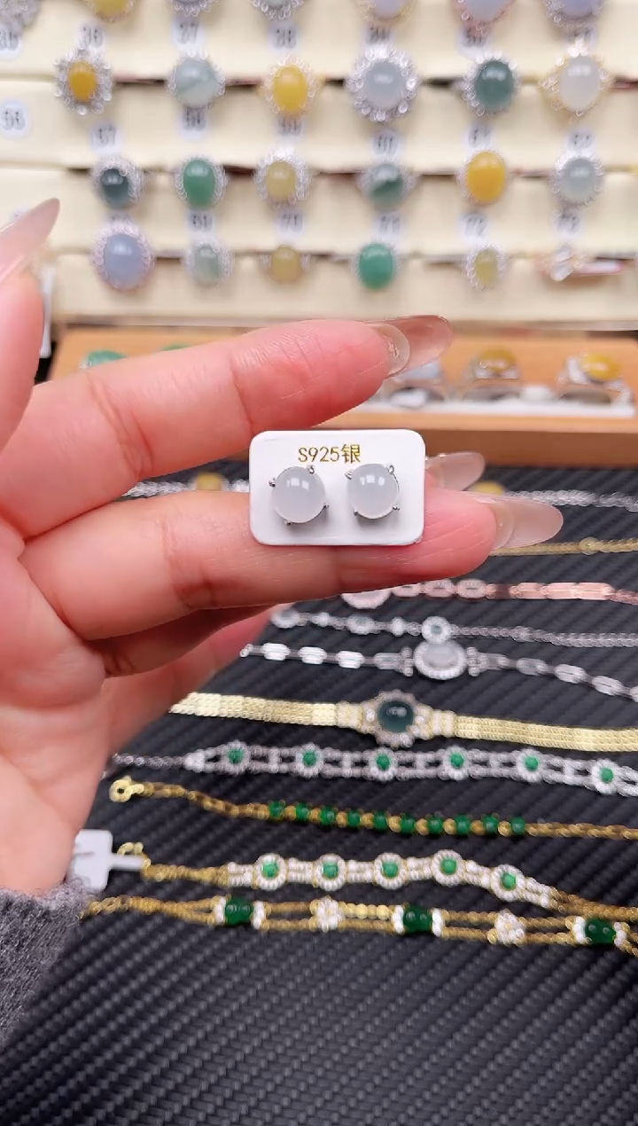 【闪购商品】翡翠耳饰银S925镶嵌耳钉03