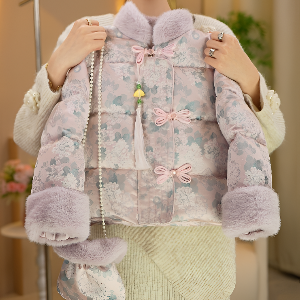 BoboBeer冬季2025款国风刺绣宫廷紫锦绣拜年服过年服加棉加厚棉袄