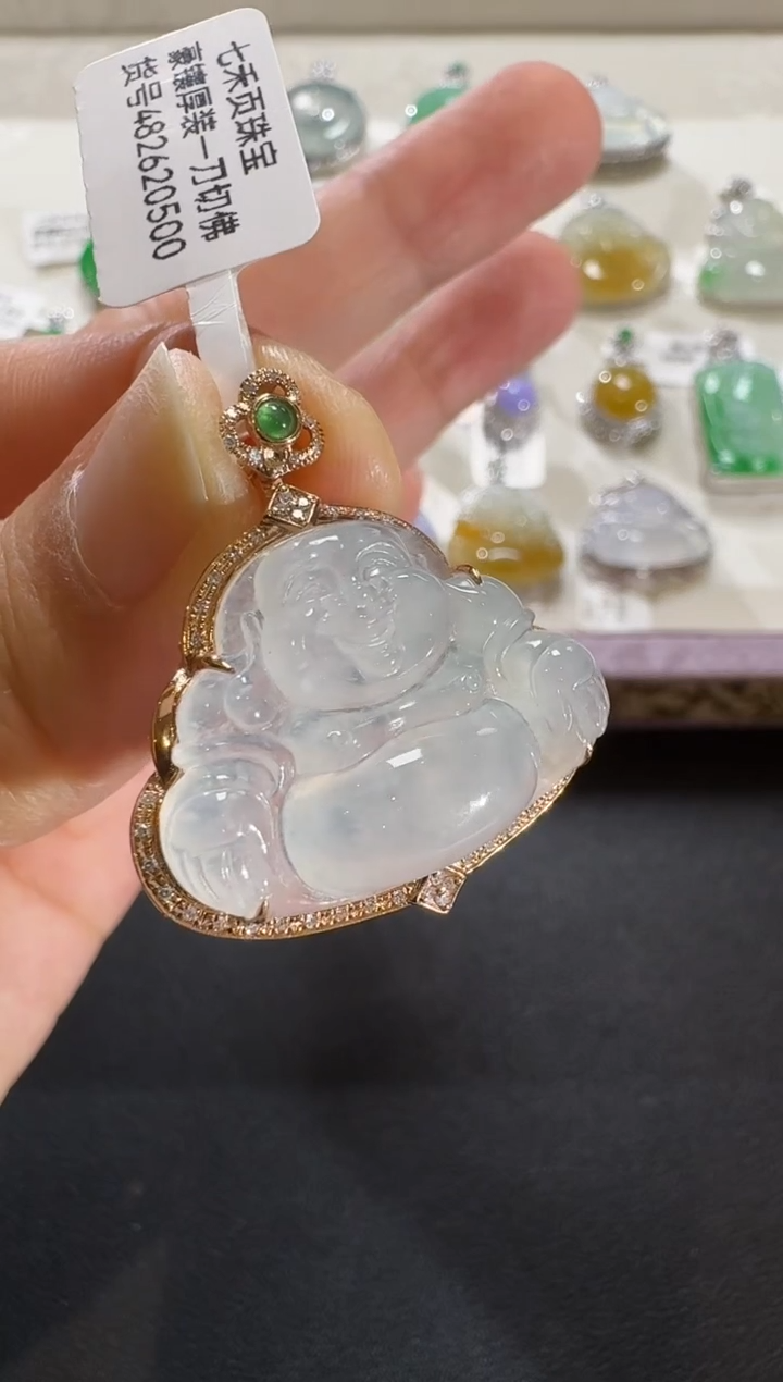 【闪购商品】翡翠吊坠(不含链)18K金镶嵌【源头工厂】钻石镶嵌