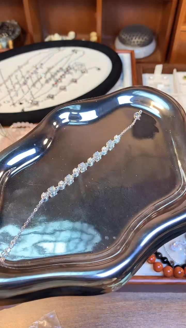 【闪购商品】翡翠手链银S925镶嵌冰底翡翠银S925手链