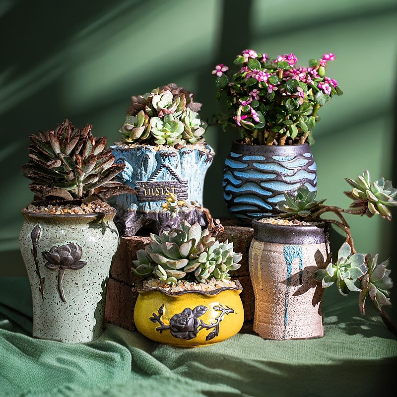 透气多肉专用花盆陶瓷复古栽创意多肉粗陶大小号多肉花盆批发清仓