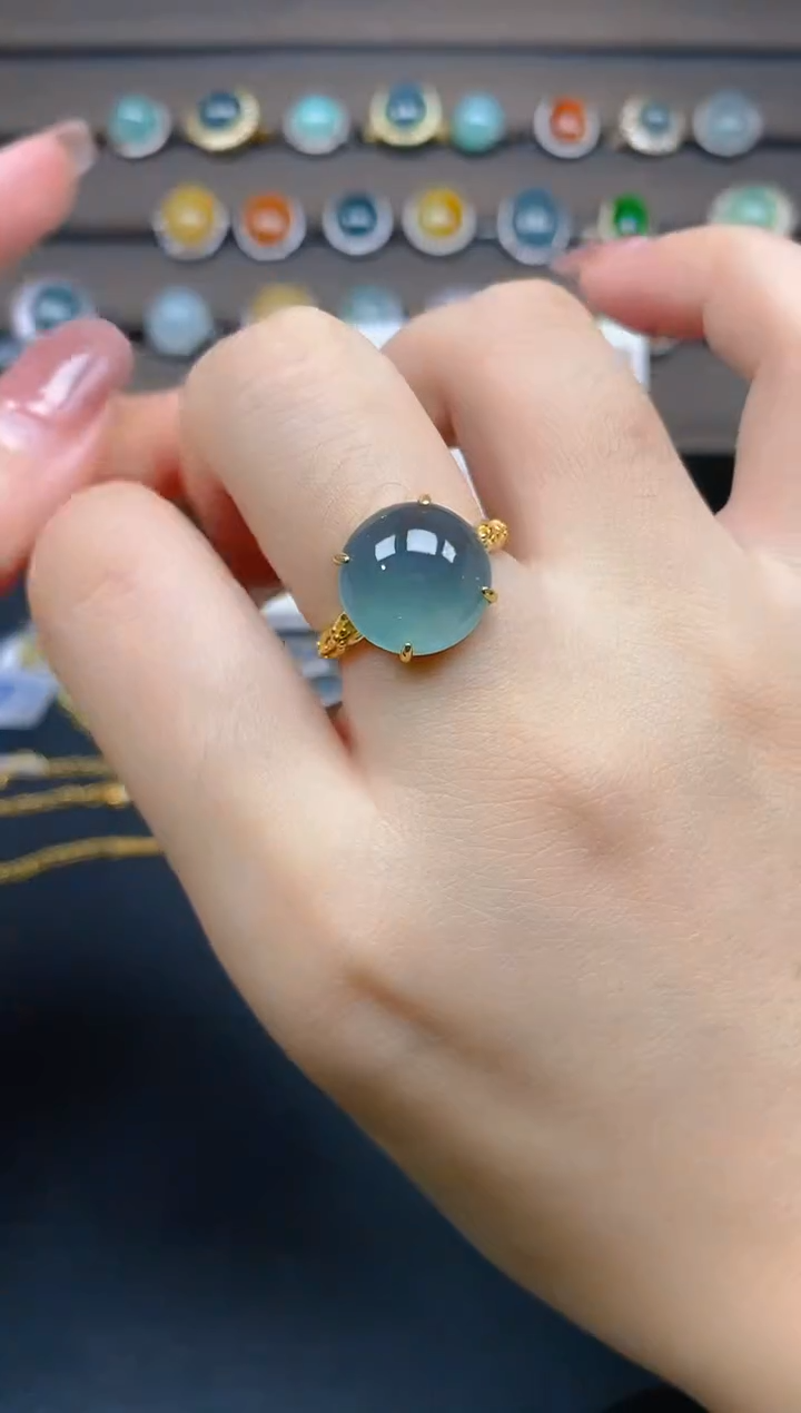 翡翠戒指银S925镶嵌35