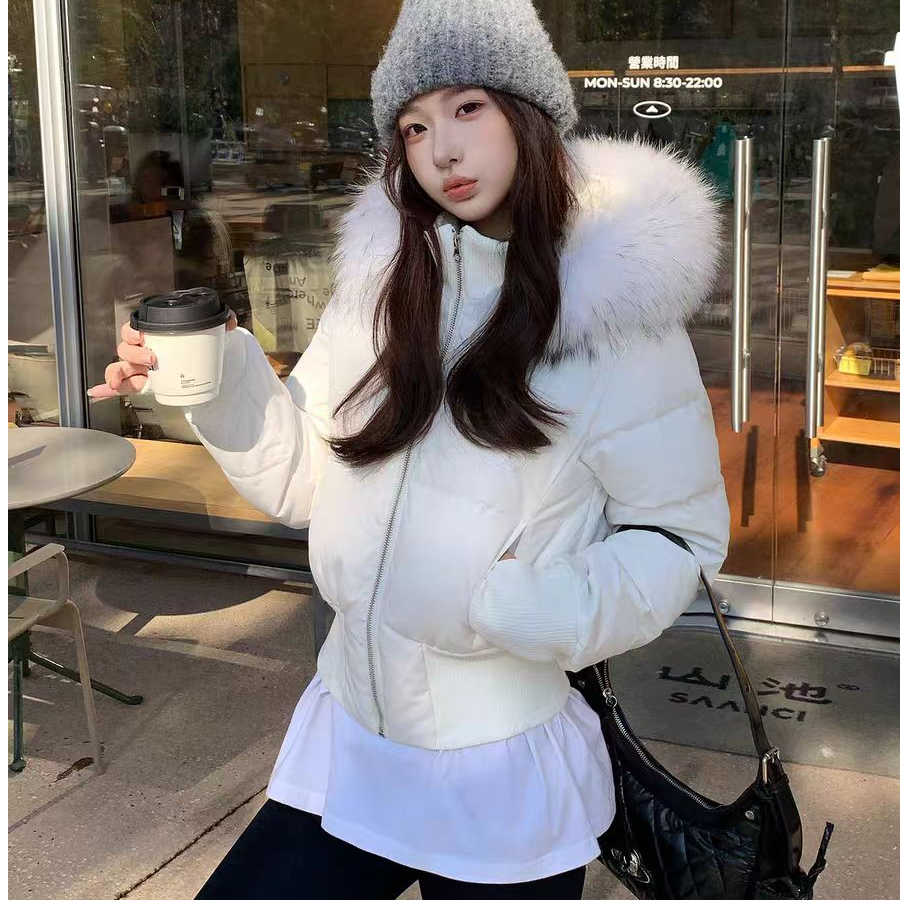 新国标90白鸭绒可拆真毛领绒内胆收腰羽绒服