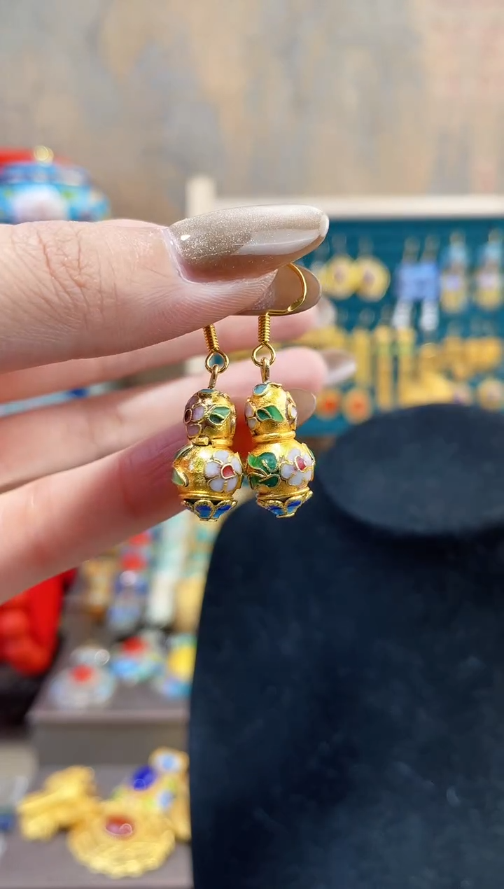 【闪购商品】非遗景泰蓝金地葫芦耳环