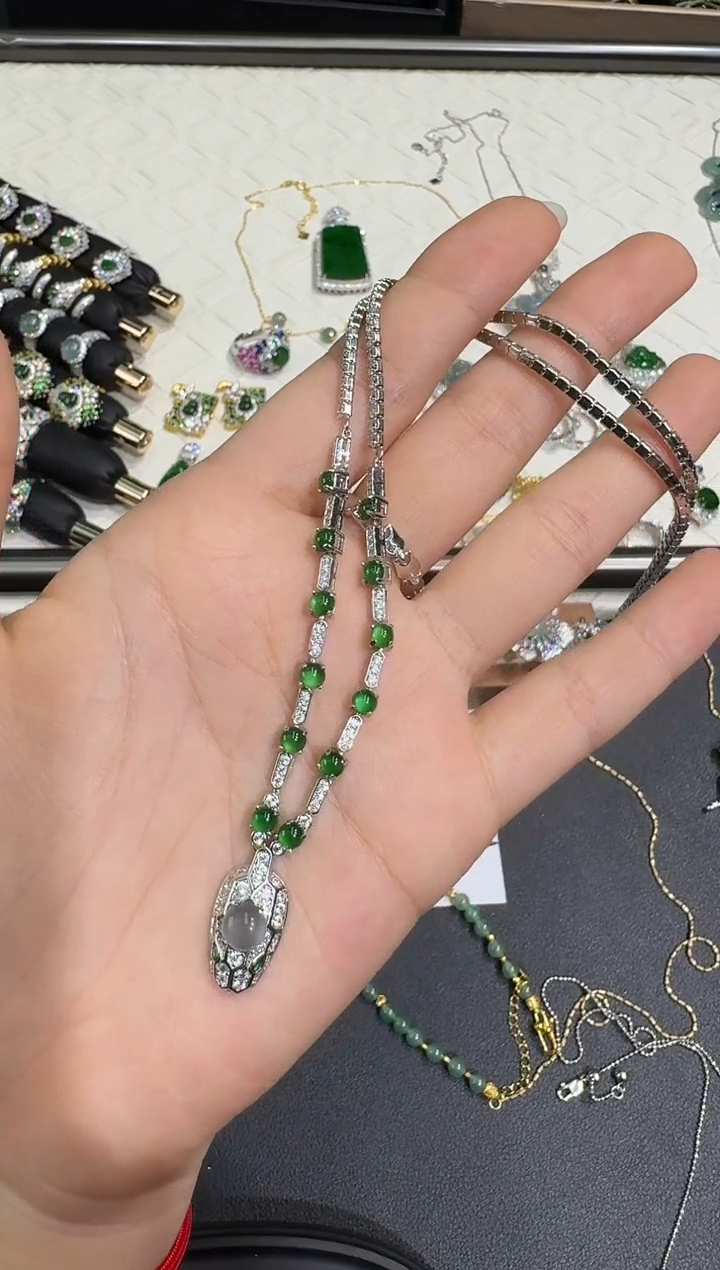 翡翠银S925镶嵌颈饰X0627-1822-270