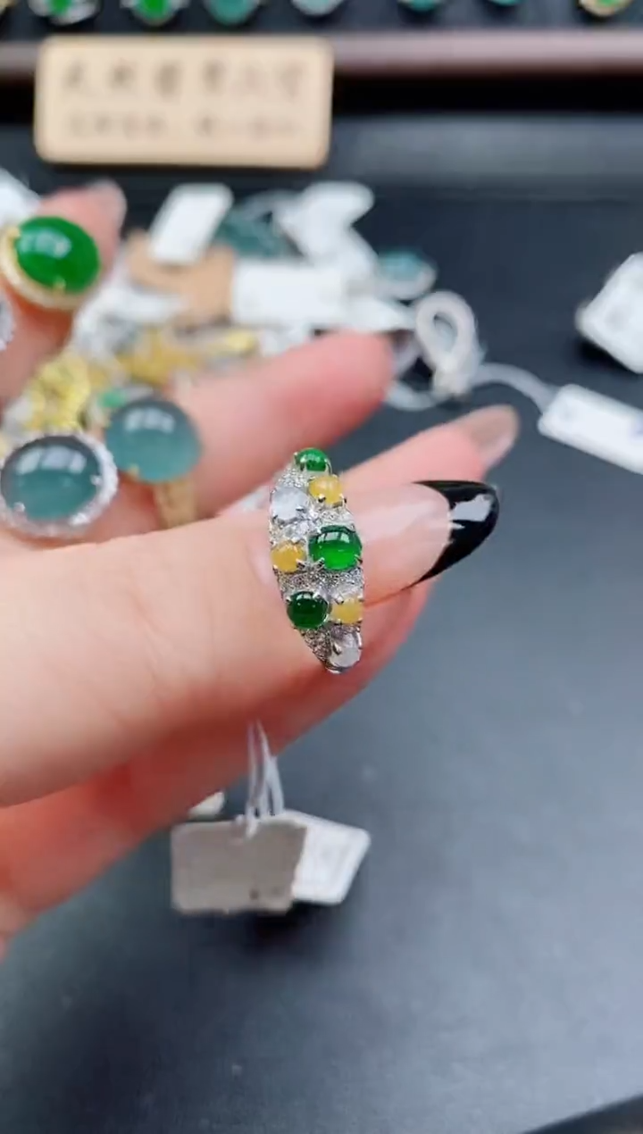 银S925镶嵌戒指翡翠1