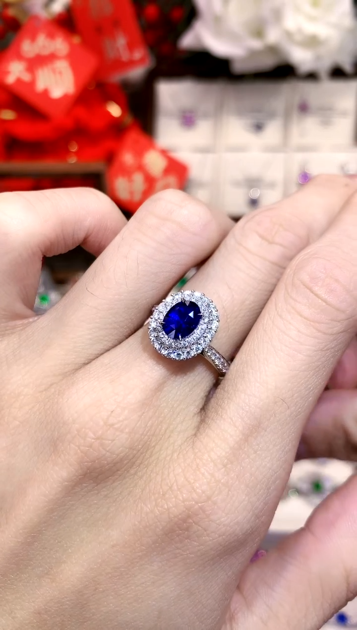 【闪购商品】蓝宝石戒指18K金镶嵌1.58ct/天然宝石/七天无理由