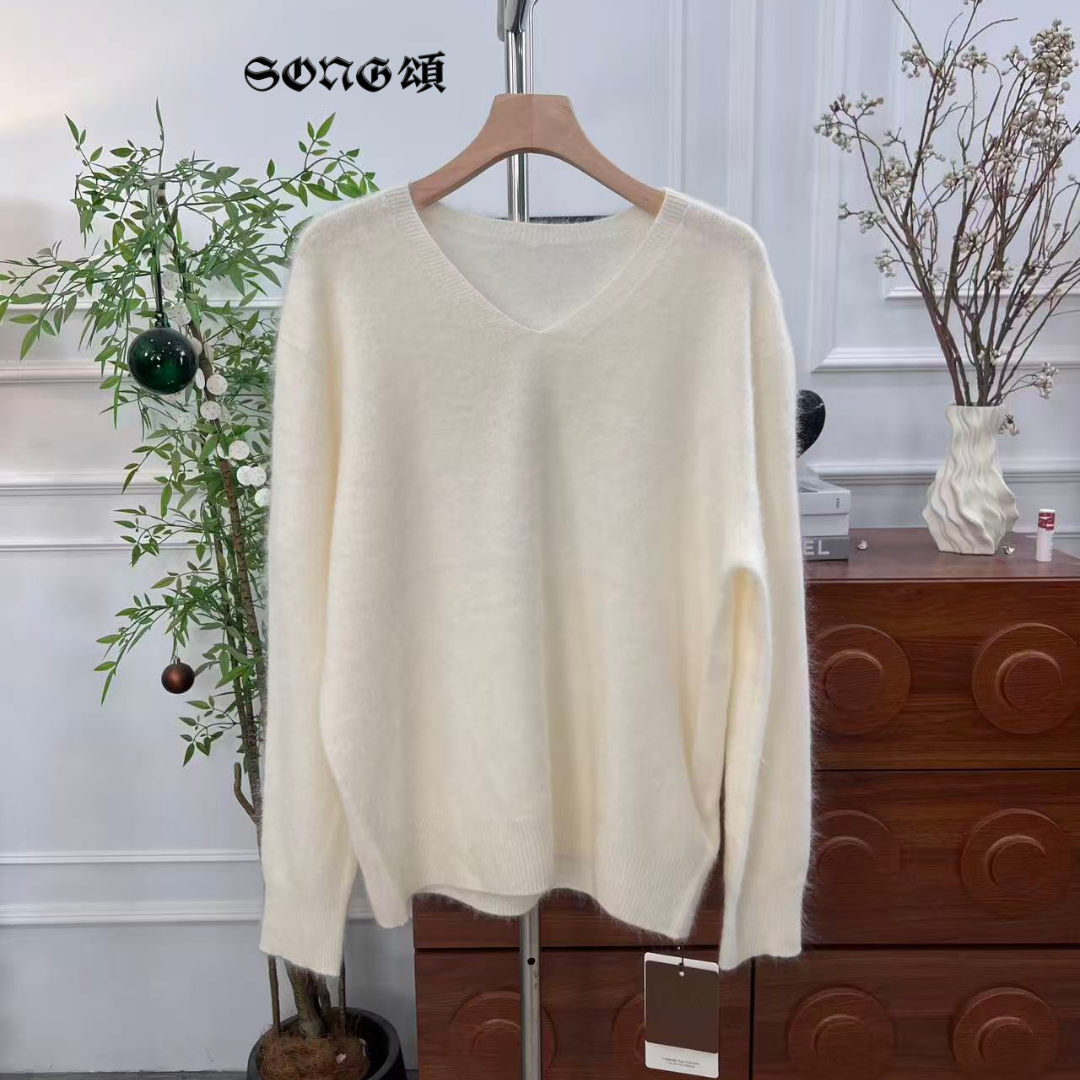SONG頌 V领2025新款拉绒针织衫打底宽松毛衣秋冬百搭女士-0235