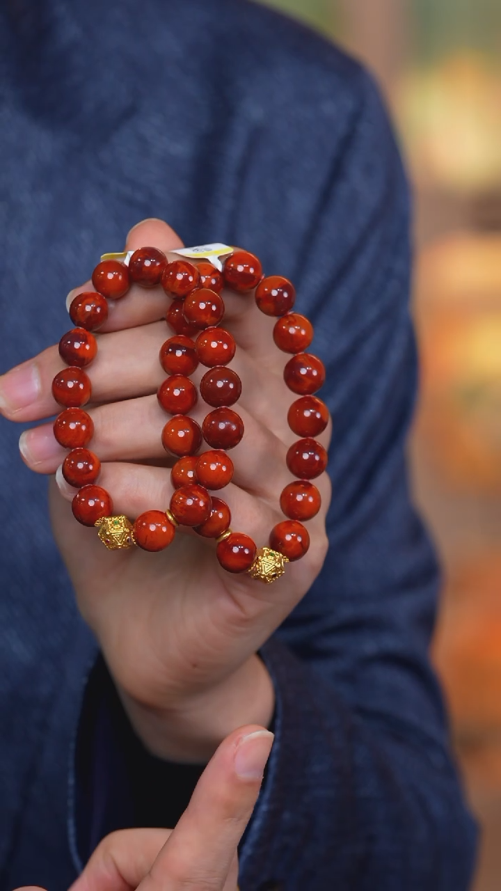 【闪购商品】南红玛瑙手串18K金镶嵌火焰纹手串约11 多样性发其一