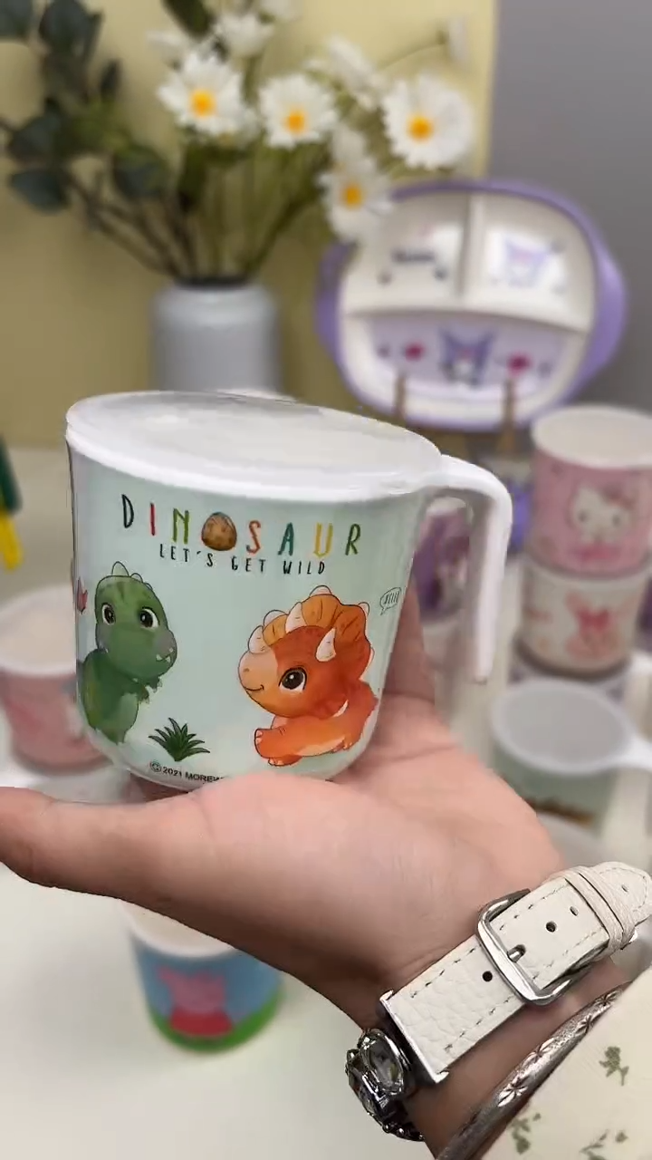 密胺小恐龙带盖水杯