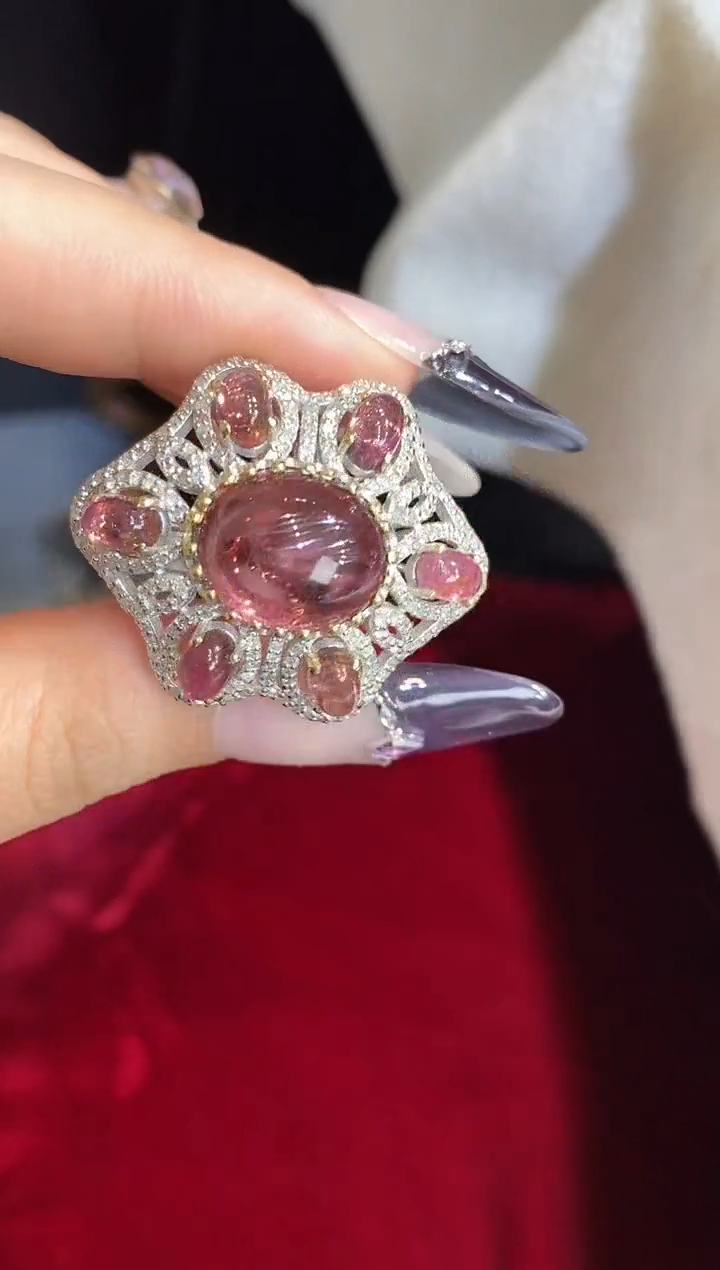 银S925镶嵌戒指定制碧玺楚楚珠宝中古甄选不退换