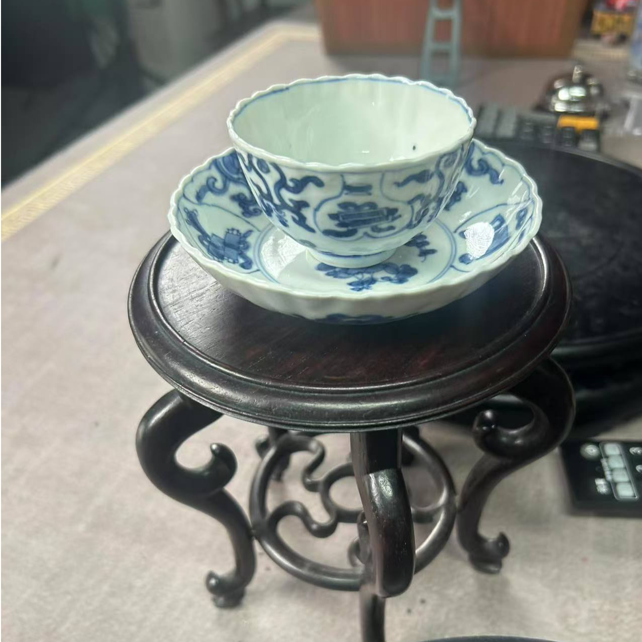 清  康熙  青花杯碟一套古陶瓷w-2.2