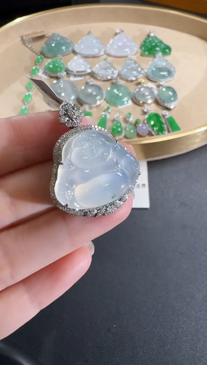 【闪购商品】翡翠吊坠(不含链)18K金镶嵌【源头工厂】钻石镶嵌