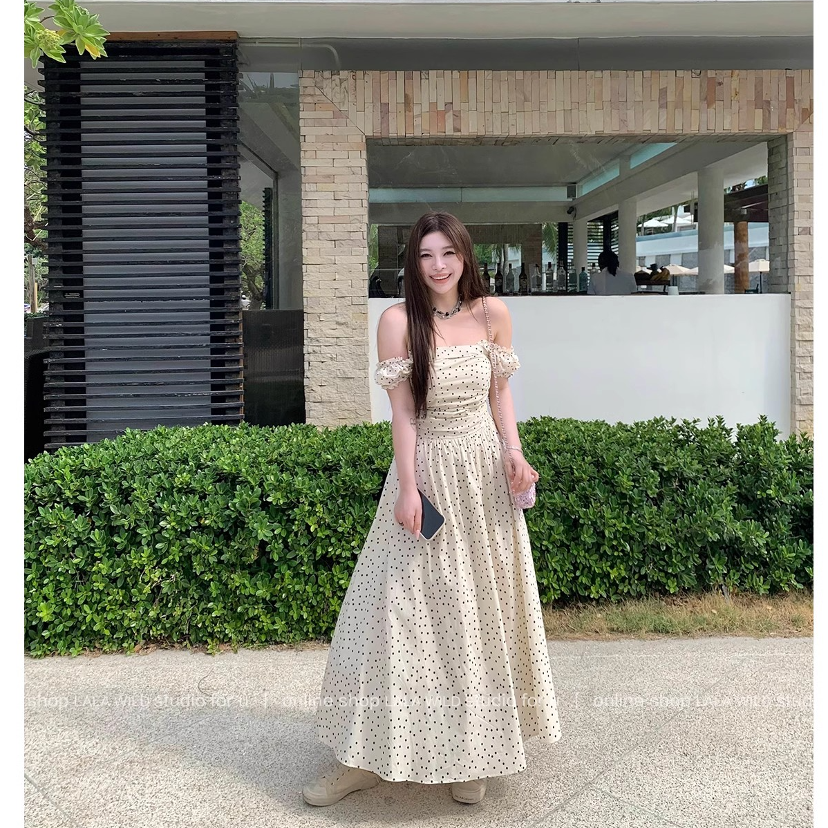 点点夏日 法式小众设计感小飞袖波点连衣裙夏女微胖显瘦