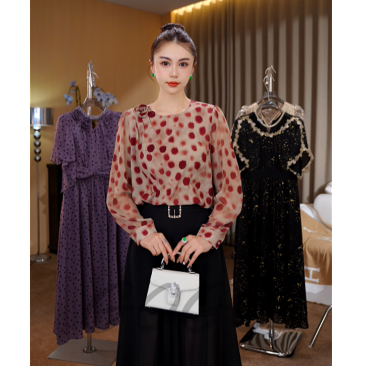 浪漫之约 G7057衬衫轻奢高级感减龄洋气长袖2025春季新款印花上衣