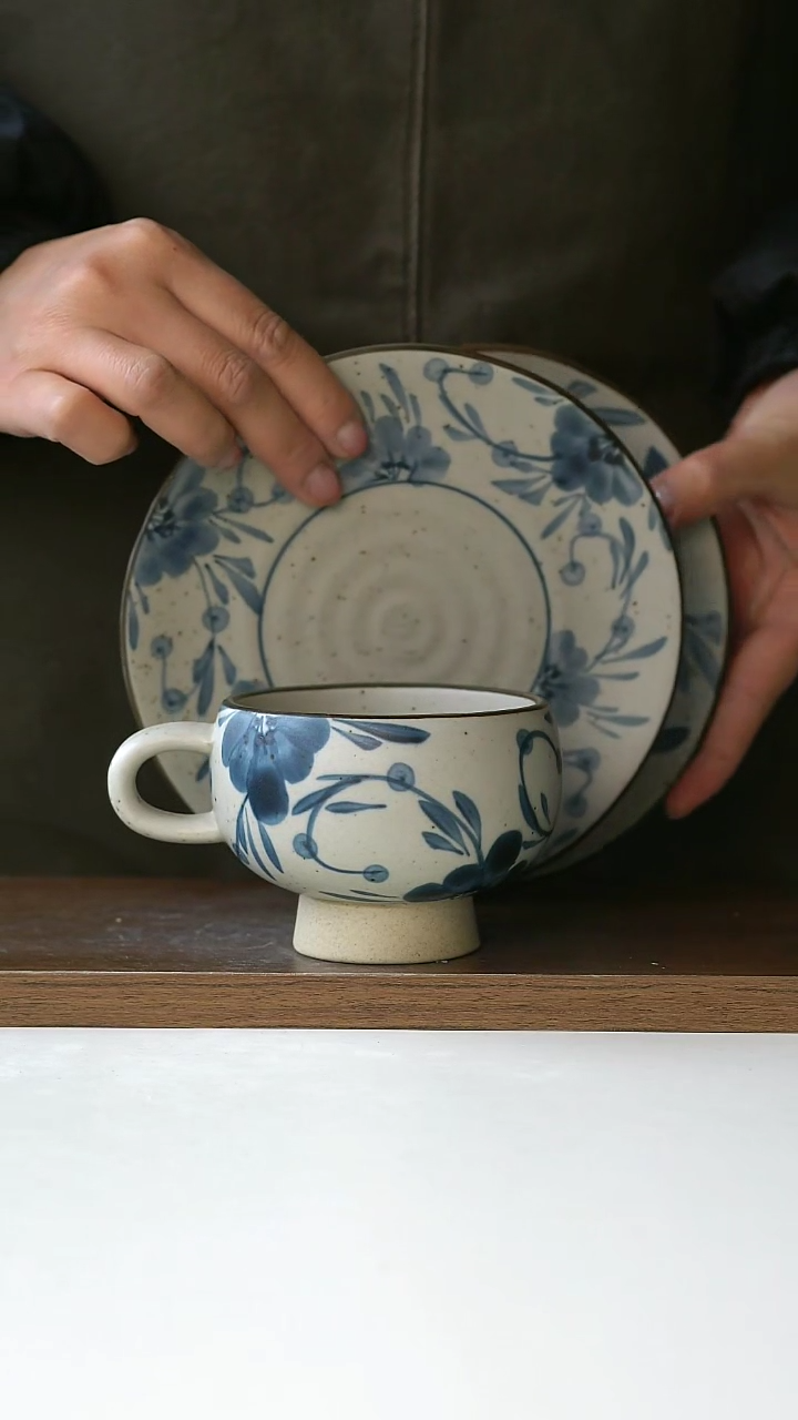 【闪购商品】陶瓷手绘七里香甜品盘+蛋杯@4-2@