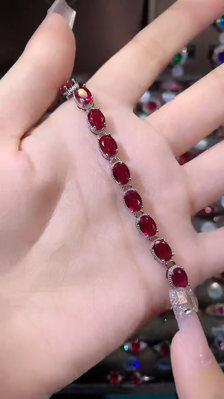 无925银酒红色手链