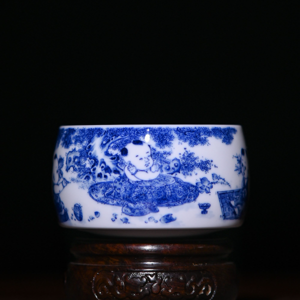 景德镇九段烧九段妙手青花婴戏（煮茶图）禅定杯A3茶杯主人杯陶瓷