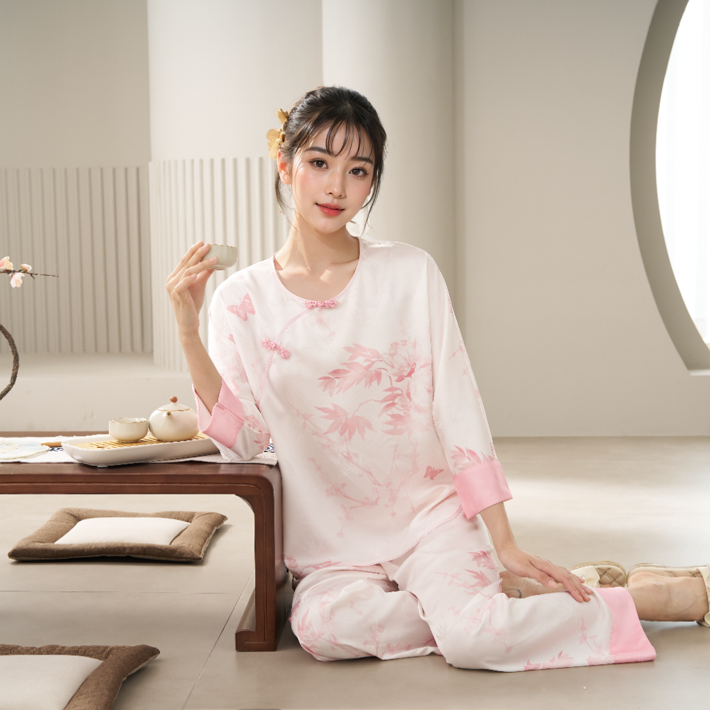编号【301-399】短款七分袖女圆领睡衣家居服套装家居服清新国风
