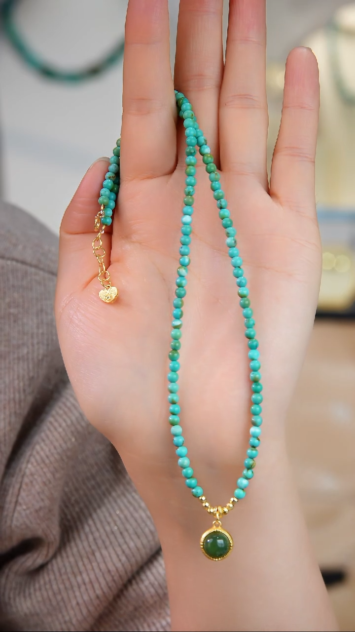 银S925镀金镶嵌绿松石项链多样性发货