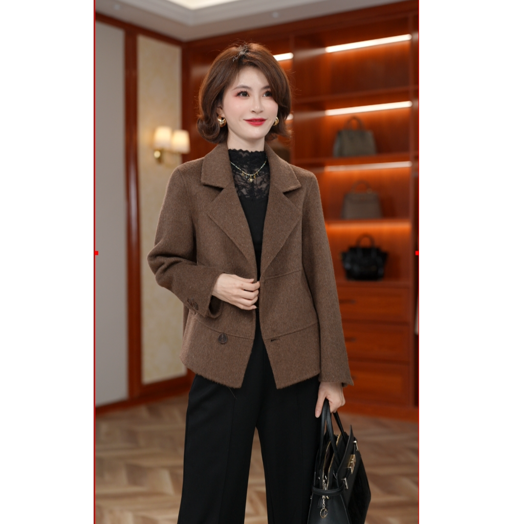 【小野】2025春季新款高端西装领双面羊毛短款外套636