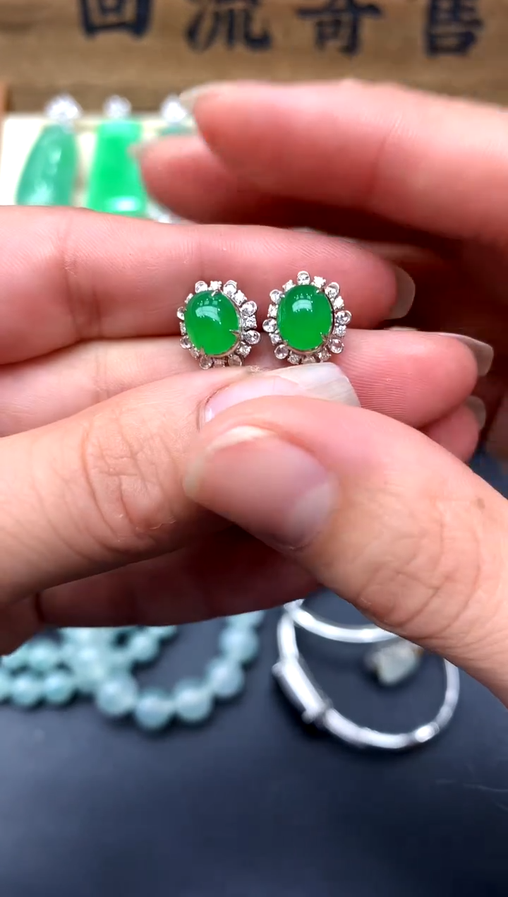 【闪购商品】翡翠耳饰18K金镶嵌381-中国好珍宝