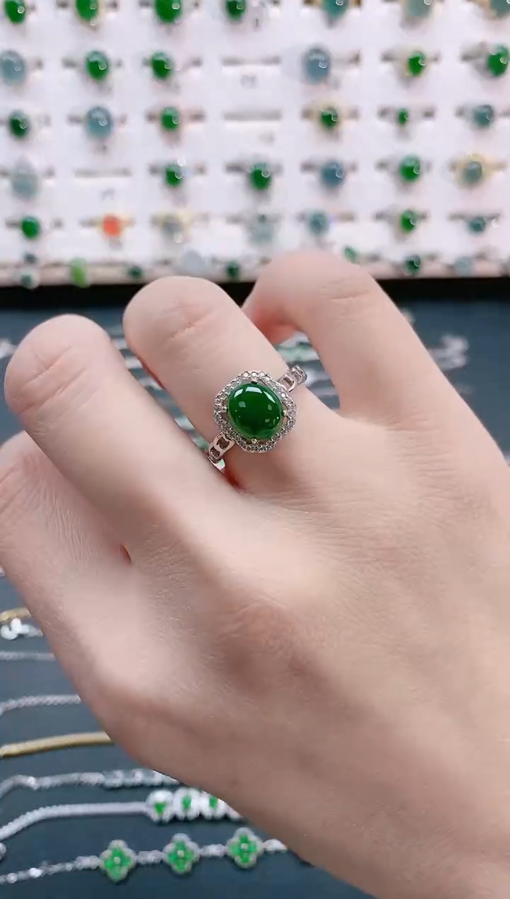 【闪购商品】翡翠戒指银S925镶嵌天然翡翠