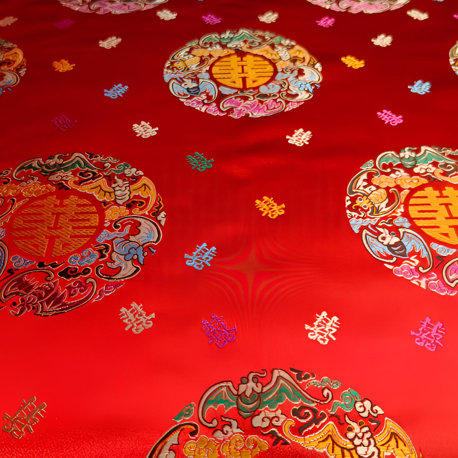 宽度95 加厚软缎大红喜字布料可用于手工绣球车挂汉服香囊等diy