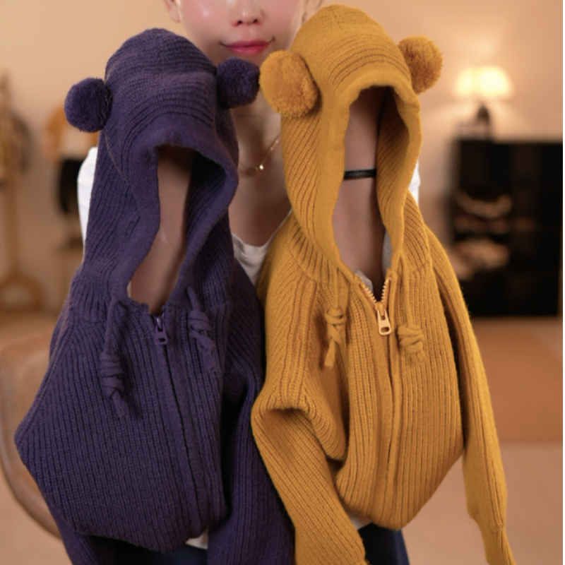 （3）圆领韩版毛衣厚款男女童常规款童装针织衫连帽时尚宽松