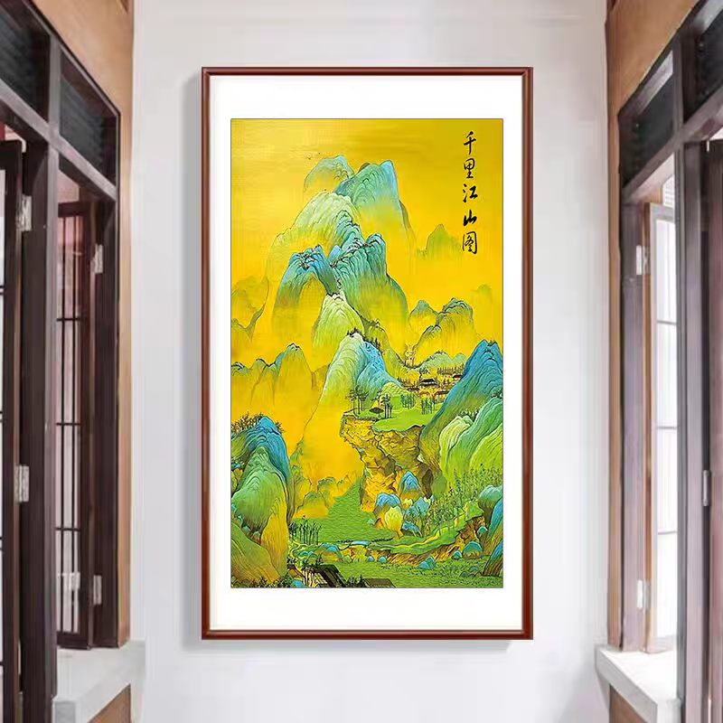 纯手工绣好的十字绣成品不带裱框千里江山图玄关客厅餐厅挂画