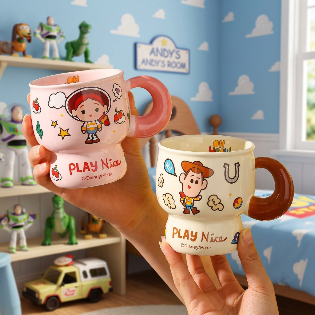 迪士尼陶瓷马克杯家用玩具总动员创意可爱情侣卡通水杯陶瓷杯子a1