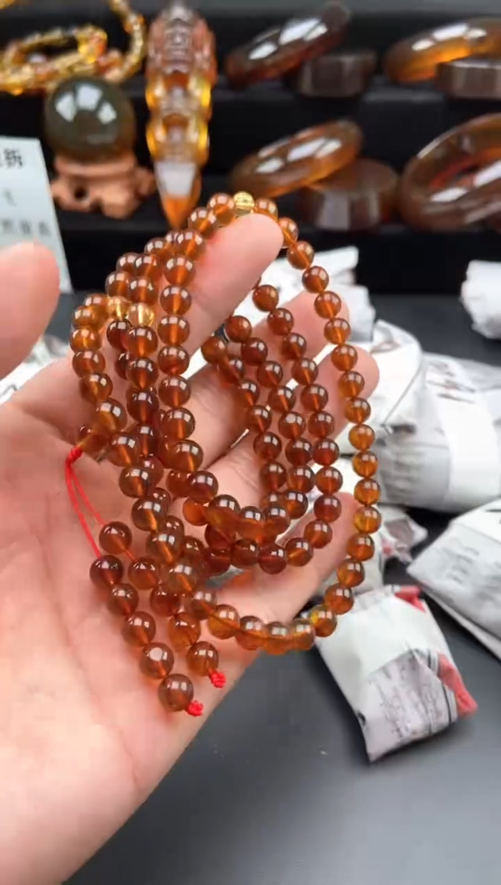 【闪购商品】琥珀手链未镶嵌金棕红108多圈项链