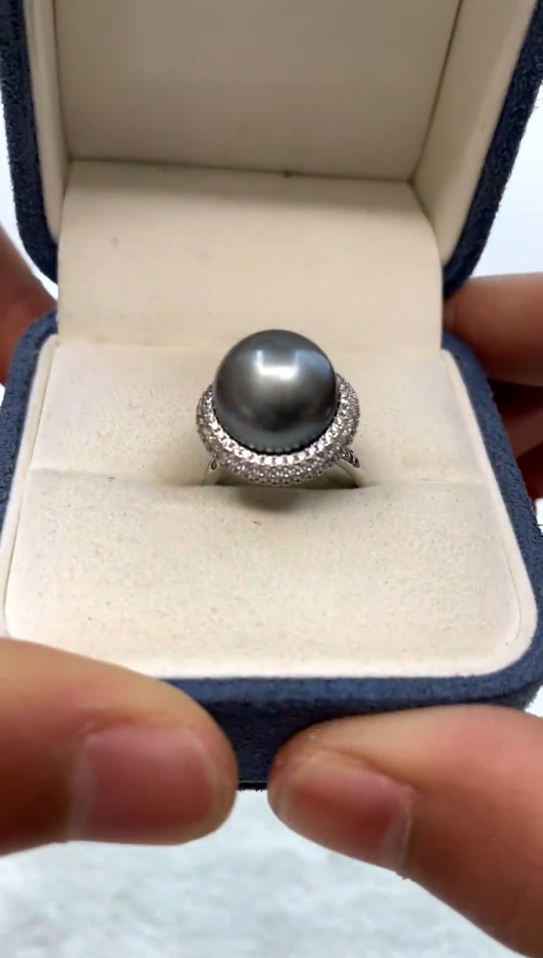 银S925镶嵌戒指海水珍珠13-14