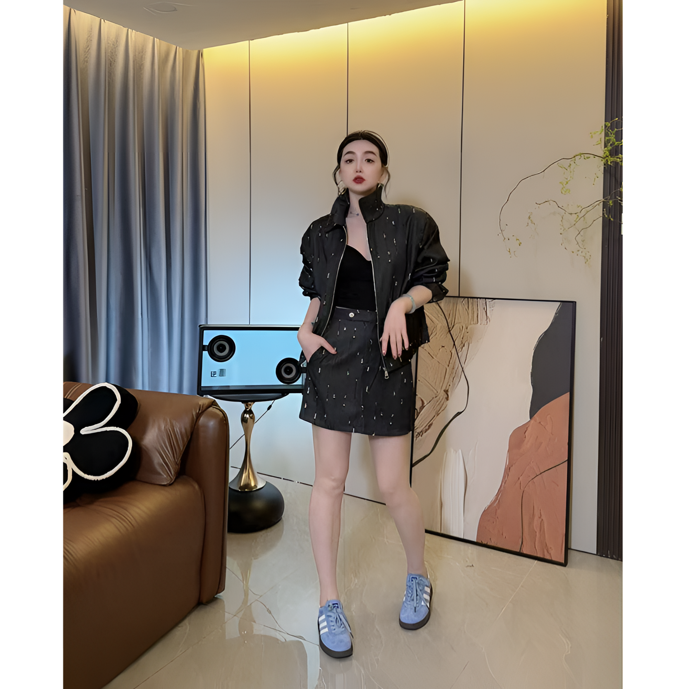 韩系清冷女人味【雪花白】别致浪漫时尚短裙套装  春季新款LKS95277